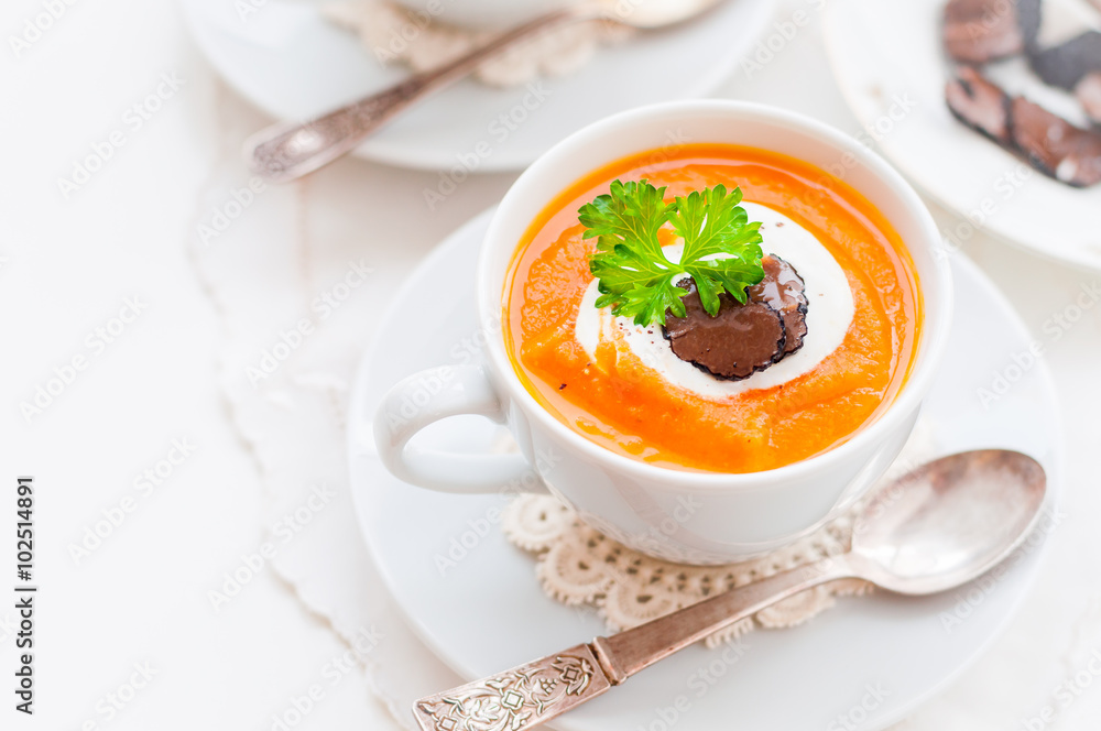 Cream Carrot and Truffle Soup in a Cup Cream Carrot and Truffle Soup in a Cup