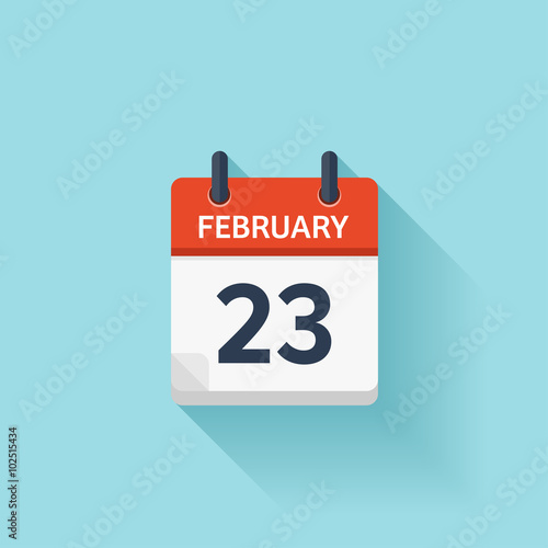 February 23. Vector flat daily calendar icon. Date and time, day, month. Holiday.