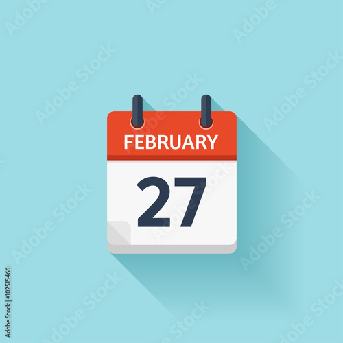 February 27. Vector flat daily calendar icon. Date and time, day, month. Holiday.