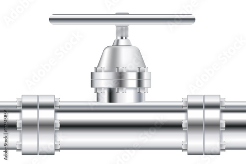 Metal chrome pipe with flange and valve.