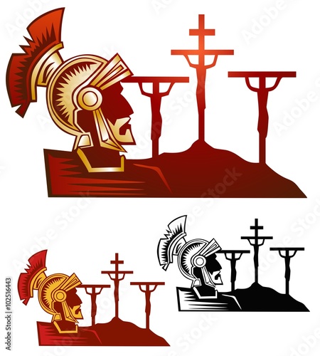 Christian symbolism, Longinus, Christ, and the two thieves 