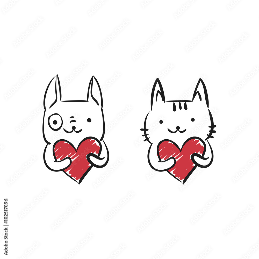 Fototapeta premium Illustrations pets love outline