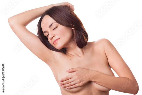 nude sexy girl woman lady covering her breasts with hand