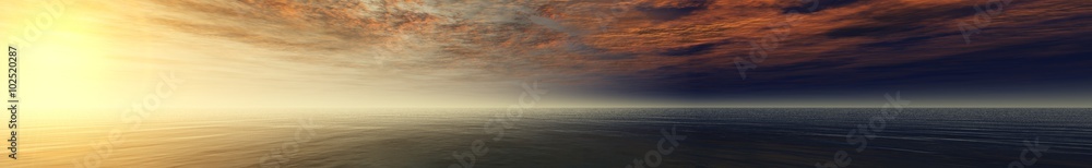 Obraz premium panorama morskiego zachodu słońca, widok na ocean wschód słońca, zachód słońca na morzu, tropikalny zachód słońca.