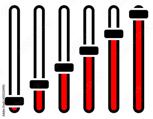 Vertical adjusters, sliders, faders or potentiometers in sequenc