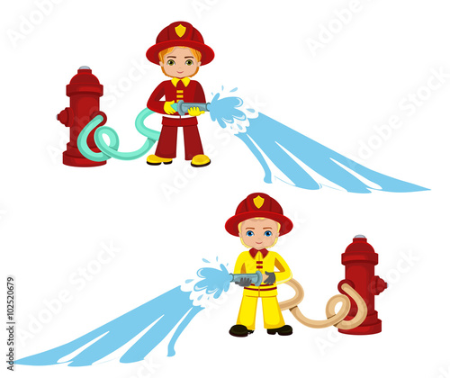 Cartoon illustration of a firefighter boy.Vector Illustration isolated on white background