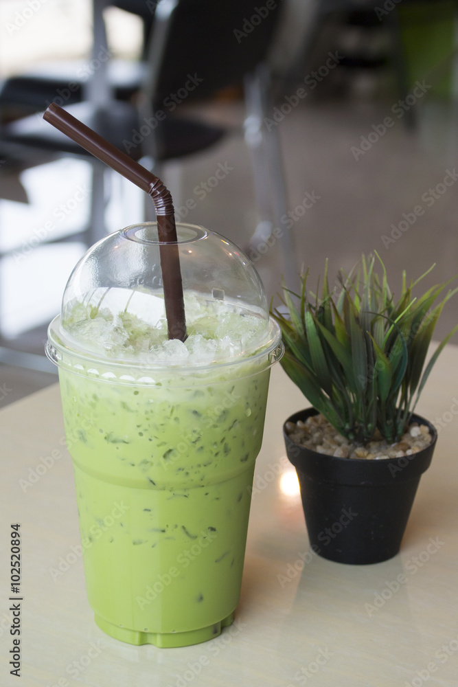 iced green tea with milk, smoothie, selective focused iced green tea with milk, smoothie, selective focused