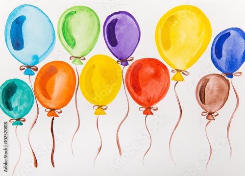 multi-colored balloons watercolor
