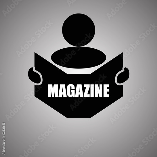 New concept of MAGAZINE symbol : Book, Magazine, Ebook reader, student, teacher, tutor with hands symbol. Silhouette of a man holding a book with inscriptions. Vector illustration EPS 10
