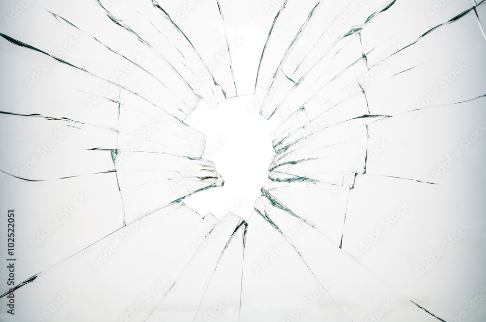 Broken glass on white background