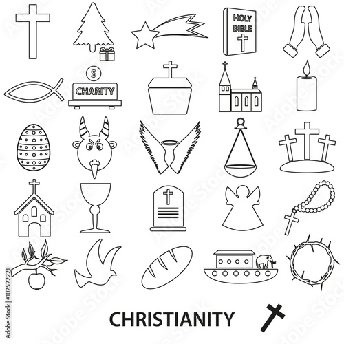 christianity religion symbols vector set of outline icons eps10