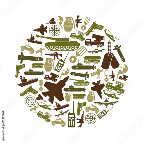 military theme simple green icons in circle eps10