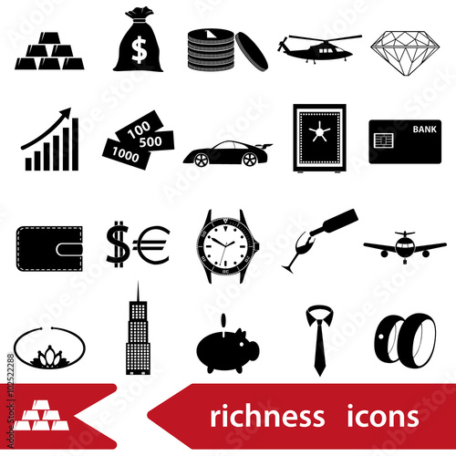 richness and money theme black icons set eps10