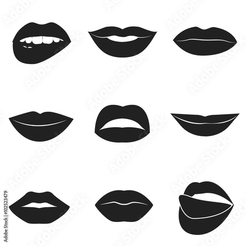 Set of glamour black lips. Beautiful female lips collection 