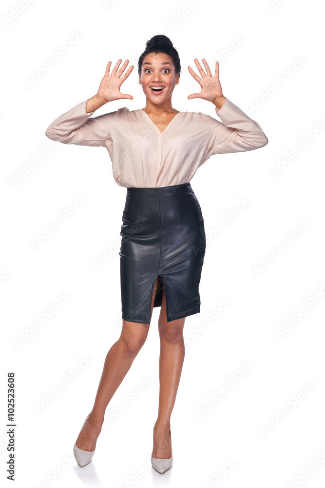 Business woman giving fake greeting Business woman giving fake greeting