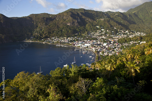 The historic city of Soufriere sits at the base of the Pitons in St. Lucia.