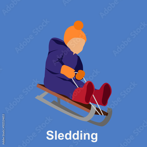 Sledding children design flat style