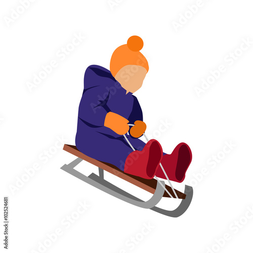 Sledding children design flat style