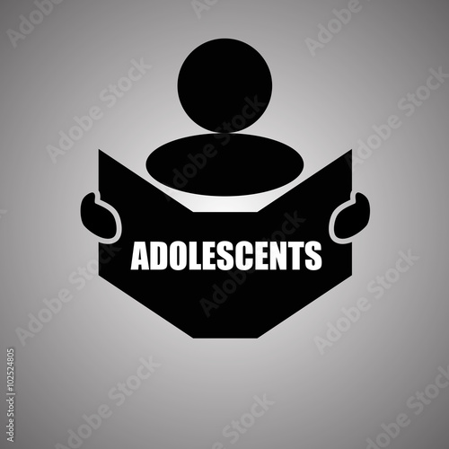 New concept of ADOLESCENTS symbol : Book, Magazine, Ebook reader, student, teacher, tutor with hands symbol. Silhouette of a man holding a book with inscriptions. Vector illustration EPS 10
