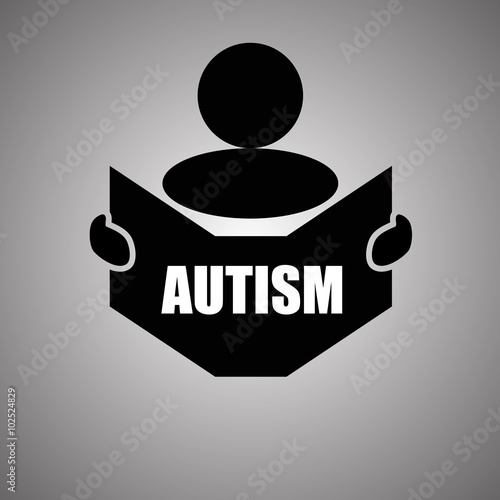 New concept of AUTISM symbol : Book, Magazine, Ebook reader, student, teacher, tutor with hands symbol. Silhouette of a man holding a book with inscriptions. Vector illustration EPS 10
