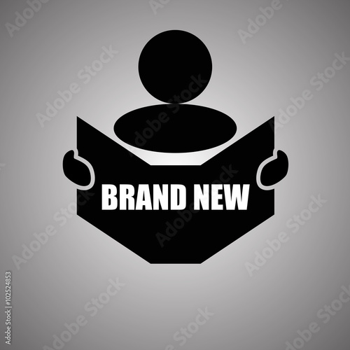 New concept of BRAND NEW symbol : Book, Magazine, Ebook reader, student, teacher, tutor with hands symbol. Silhouette of a man holding a book with inscriptions. Vector illustration EPS 10
