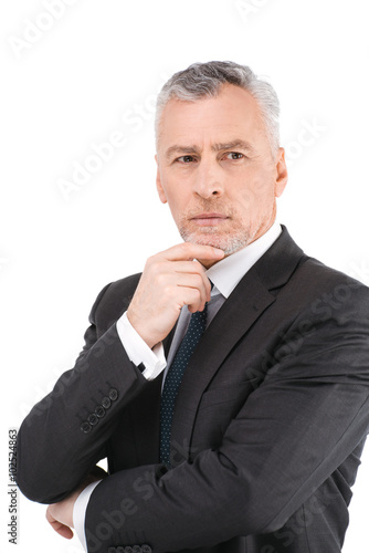 Aged businessman on white background