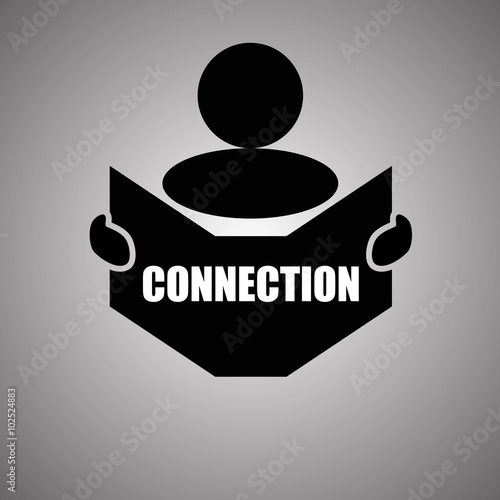 New concept of CONNECTION symbol : Book, Magazine, Ebook reader, student, teacher, tutor with hands symbol. Silhouette of a man holding a book with inscriptions. Vector illustration EPS 10
