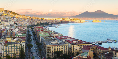 Gulf of Naples seen from Posillipo with a view of Castel dell 'Ovo and Vesuvius 
