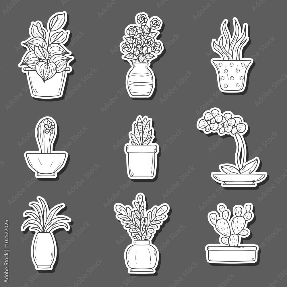 Houseplants cartoon stickers Houseplants cartoon stickers