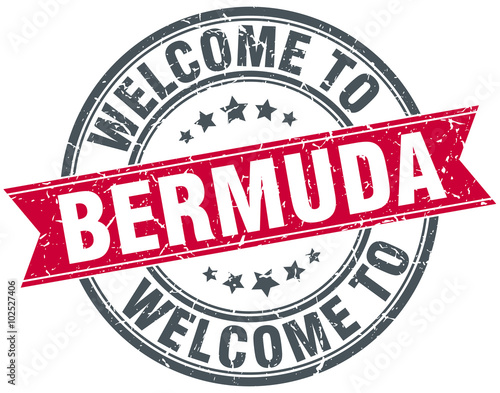 welcome to Bermuda red round vintage stamp
