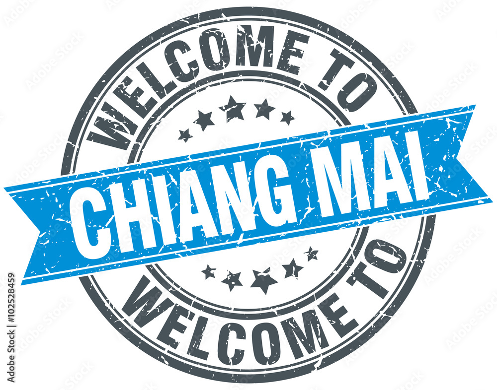 welcome to Chiang mai blue round vintage stamp