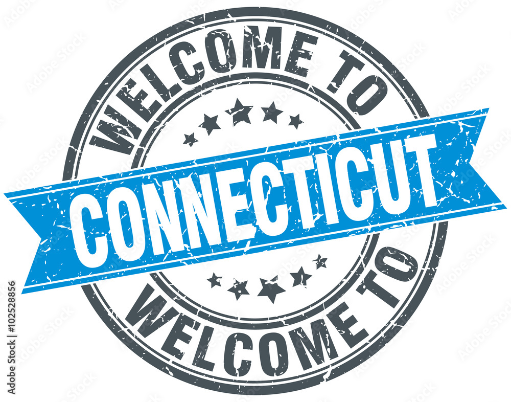 Obraz premium welcome to Connecticut blue round vintage stamp