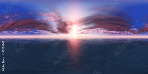 HDRI High resolution map. panorama of sea sunset, the view of the ocean sunrise, sunset at sea, tropical sunset. © ustas
