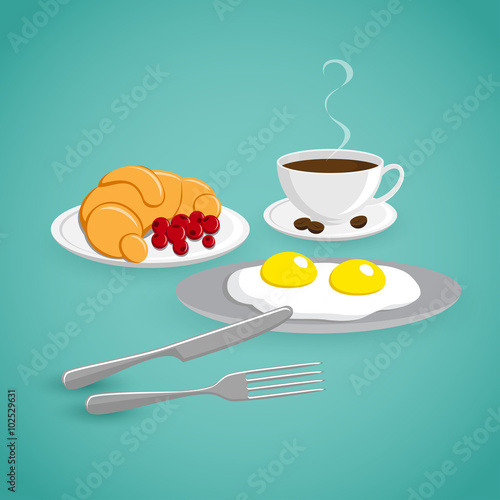 coffee with eggs and croissant