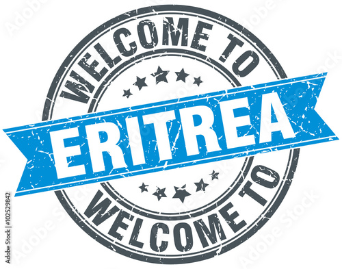welcome to Eritrea blue round vintage stamp