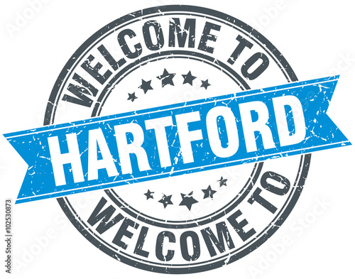 welcome to Hartford blue round vintage stamp