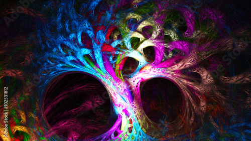 Abstract image. Mysterious psychedelic tree. Sacred geometry. Fractal Wallpaper pattern desktop. Digital artwork creative graphic design. Format 16:9 widescreen monitors.