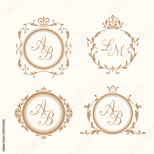 Set of elegant floral monograms