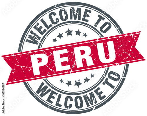 welcome to Peru red round vintage stamp