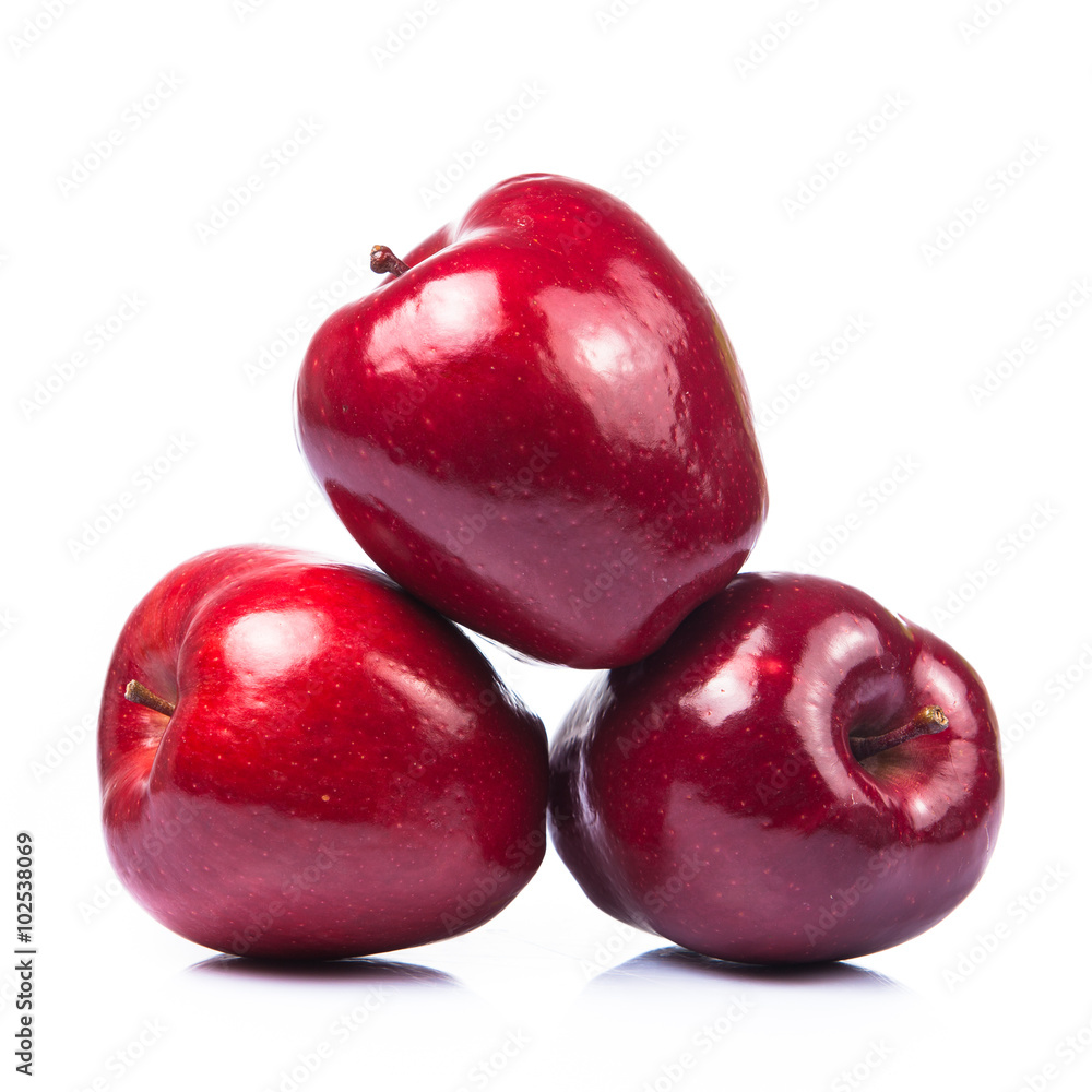 Fresh red apples on white background