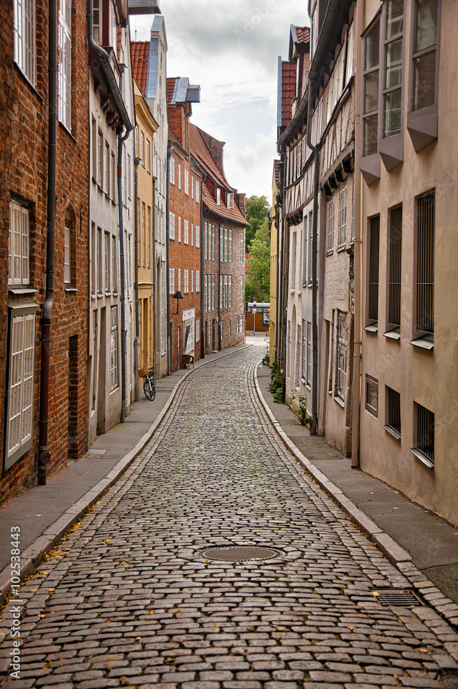 Urban scene in the historic old town of Lubeck, Germany