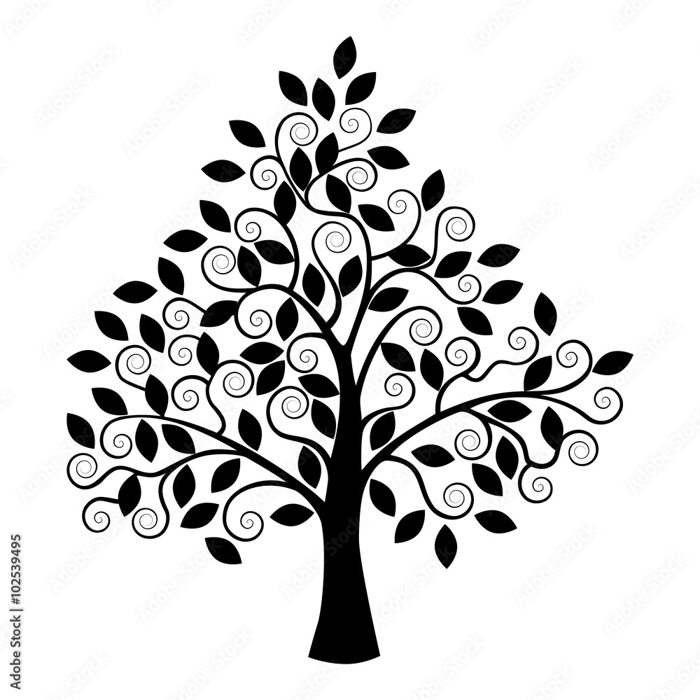 Obraz premium Black tree silhouette isolated on white background.
