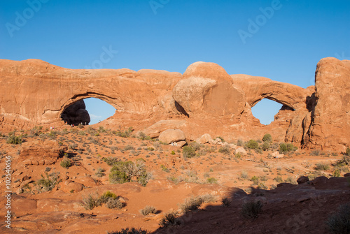 North and South Window of The Windows Section at Arches National Park, Utah, USA.
