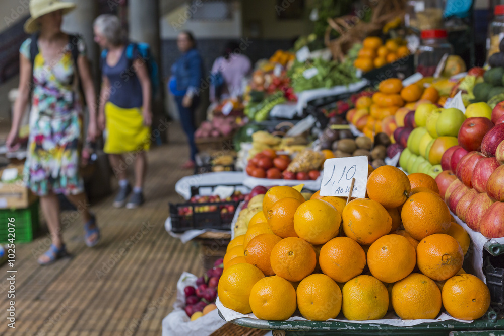 FUNCHAL, PORTUGAL - JUNE 25: Fresh exotic fruits in Mercado Dos