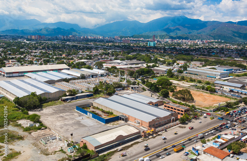 aerial view of the city and industrial buildings