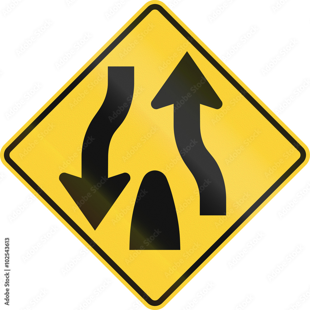 United States MUTCD road sign - End of dual carriageway United States MUTCD road sign - End of dual carriageway