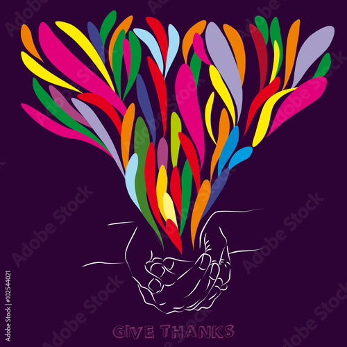Spreading of colorful abstract shapes from a line drawn hand giving thanks