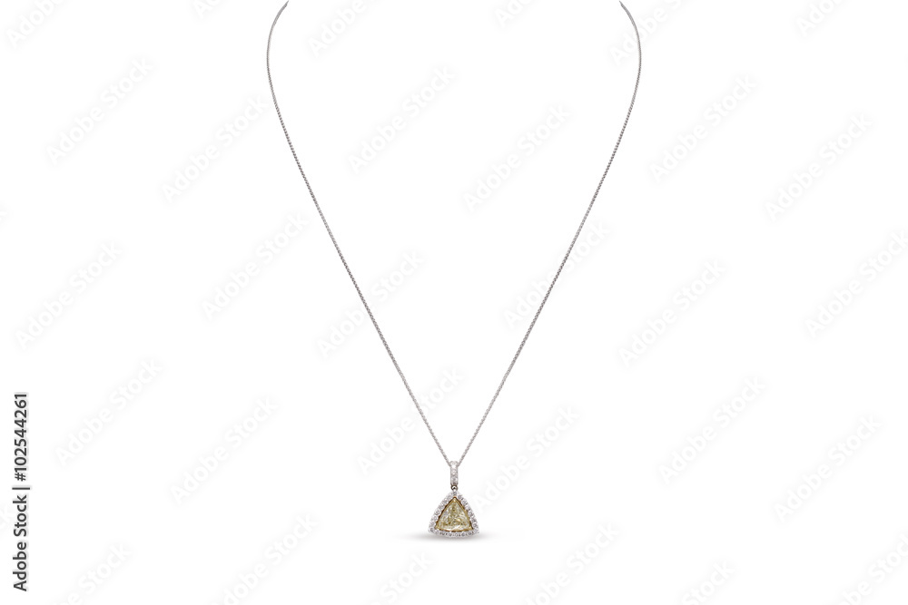 Gorgeous Yellow Trillion Cut Diamond Necklace with White Diamond Halo Gorgeous Yellow Trillion Cut Diamond Necklace with White Diamond Halo