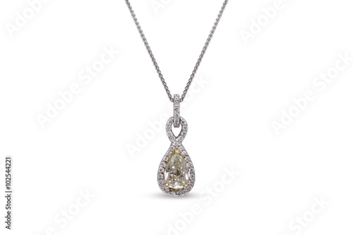 Gorgeous Yellow Teardrop Diamond Necklace with White Diamond Infinity Halo