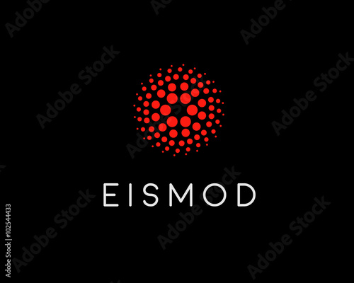 Abstract sun logo design template. Geometric dot circle science medicine sign. Universal energy tech planet star atom vector icon.